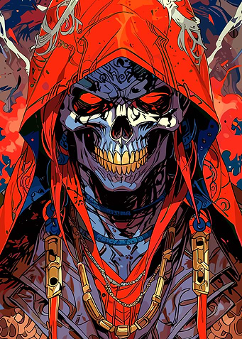 Hooded Skull with Red Eyes