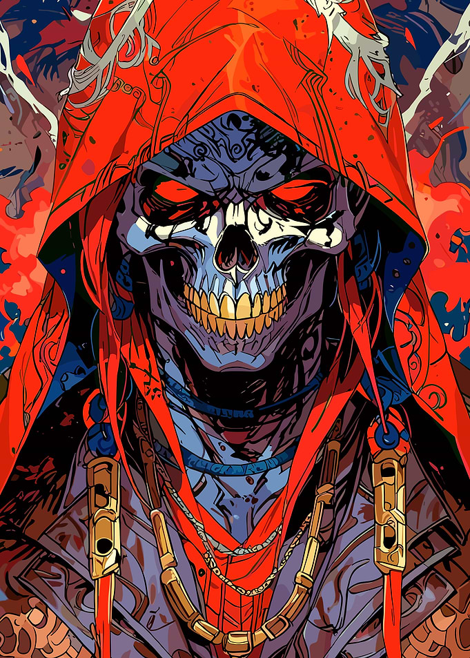 Hooded Skull with Red Eyes