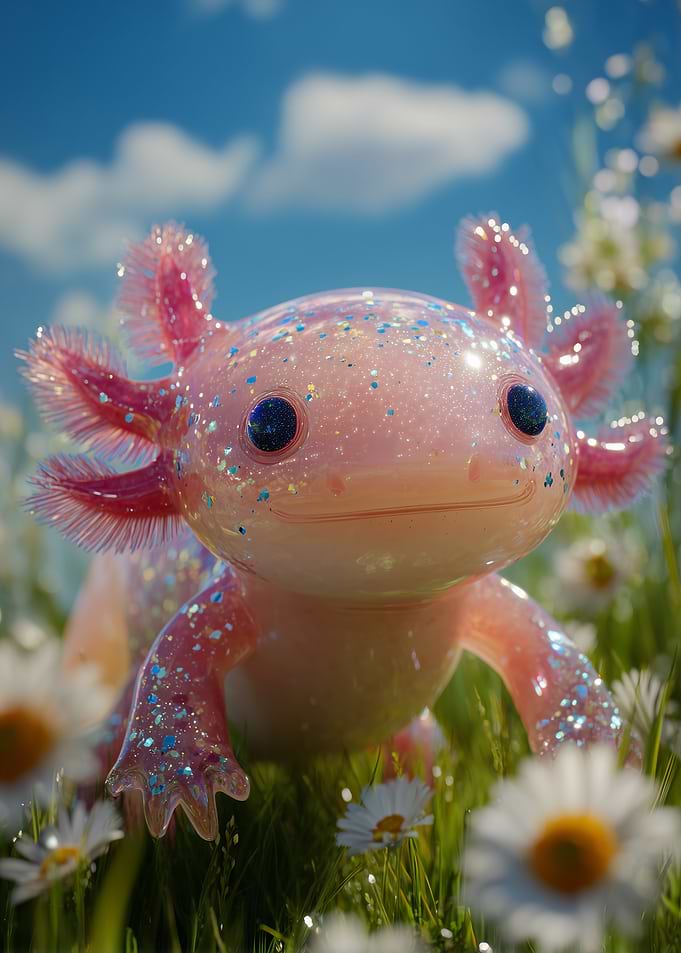 Sparkly Axolotl in a Daisy Field