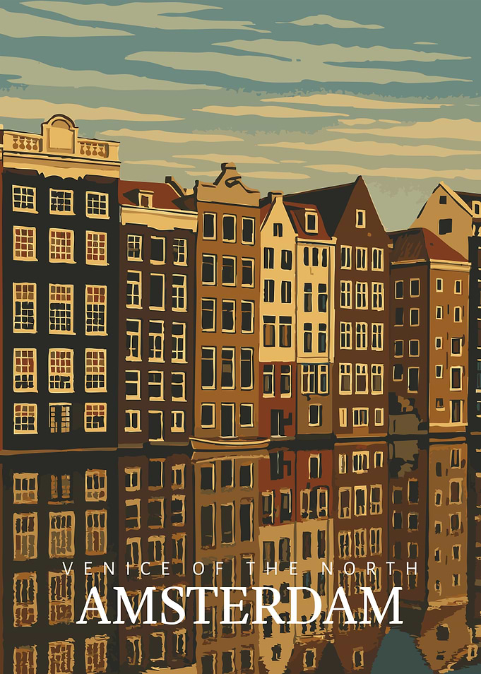 Amsterdam Canal Houses Poster – Netherlands Travel Print