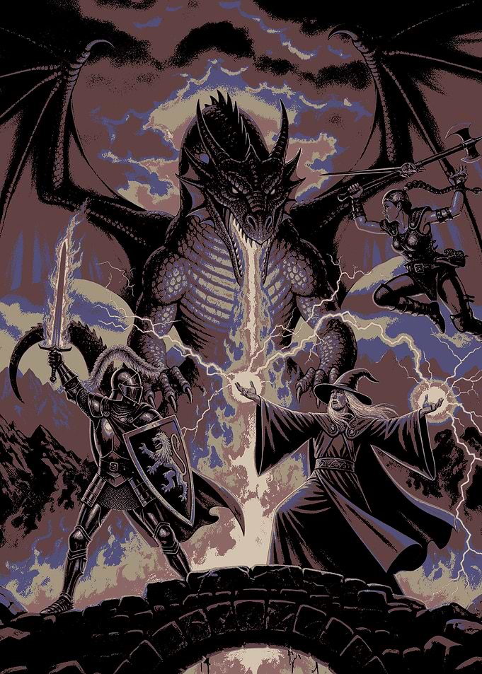 Fantasy Battle: Dragon, Knight, Wizard, Warrior
