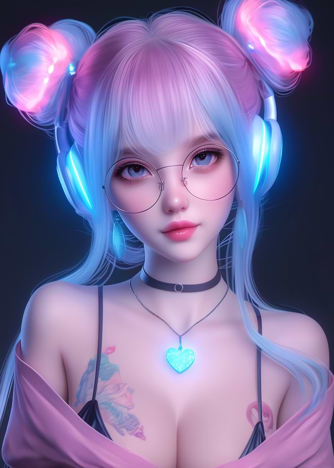 Anime Girl with Headphones and Heart