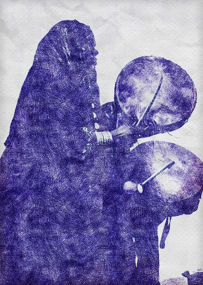 Drummer in Blue Ink