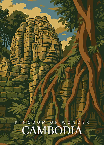Cambodia Temple Wall Art Print– Angkor Wat Bayon Face Poster,