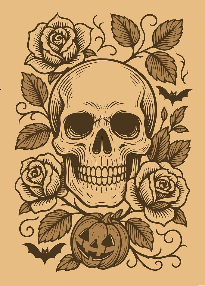 Gothic Raven & Skull Poster – Candlelight Vintage Tattoo-Style Dark Art Print