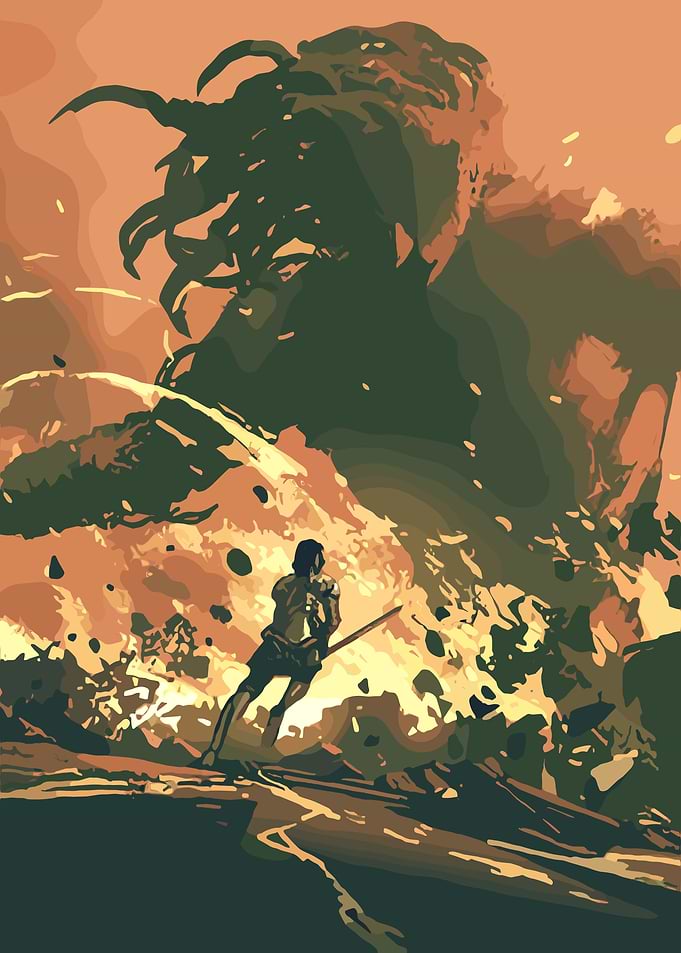 Warrior Facing a Monster