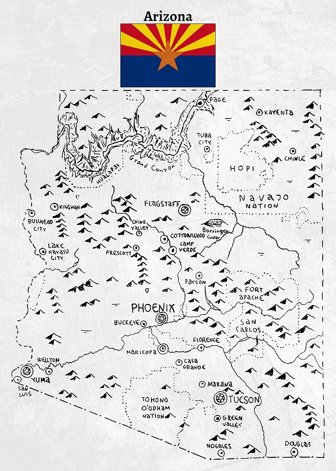 Hand Drawn Map of Arizona