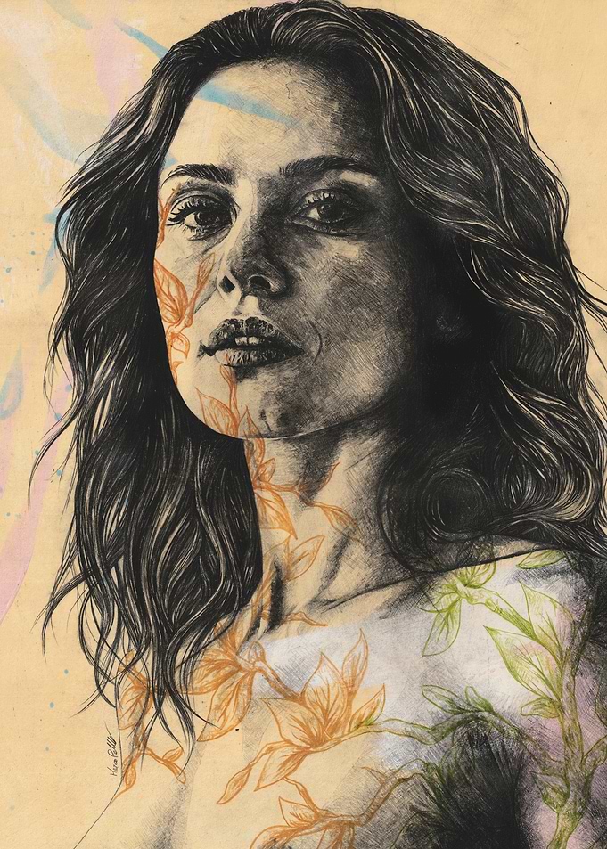 Woman Portrait with Floral Overlay