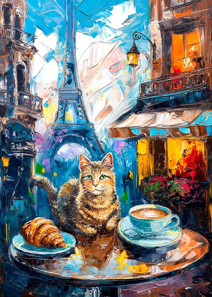 Parisian Cat Cafe Painting