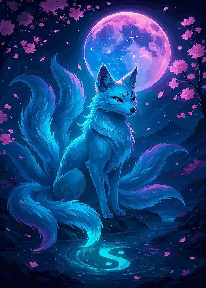Nine-tailed Fox under the Moonlight