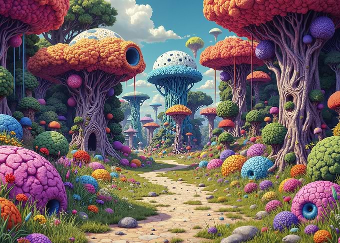 Colorful Mushroom Forest Landscape