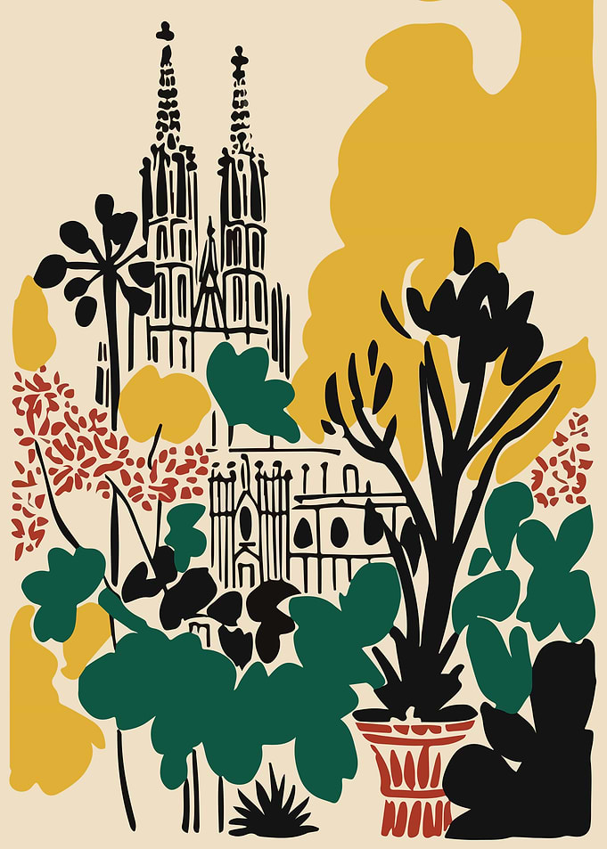Cologne Cathedral Illustration with Plants