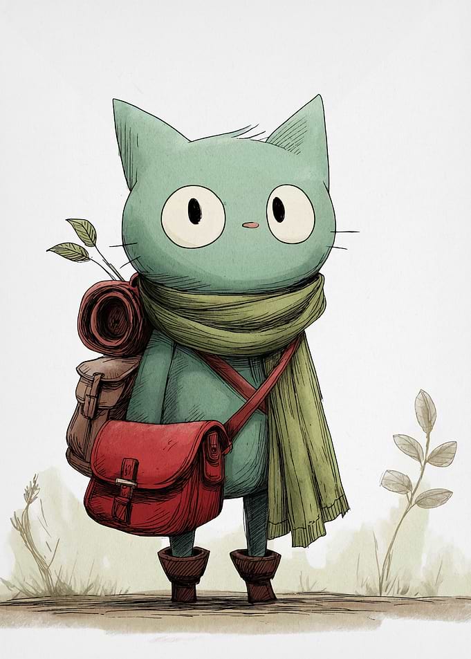 Adventurous Cat Character Illustration