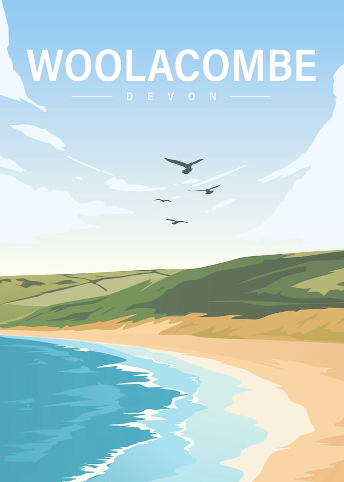 Woolacombe Devon Beach Illustration