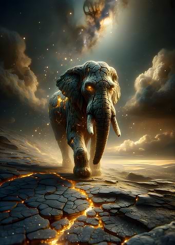 Celestial Elephant on Cracked Earth