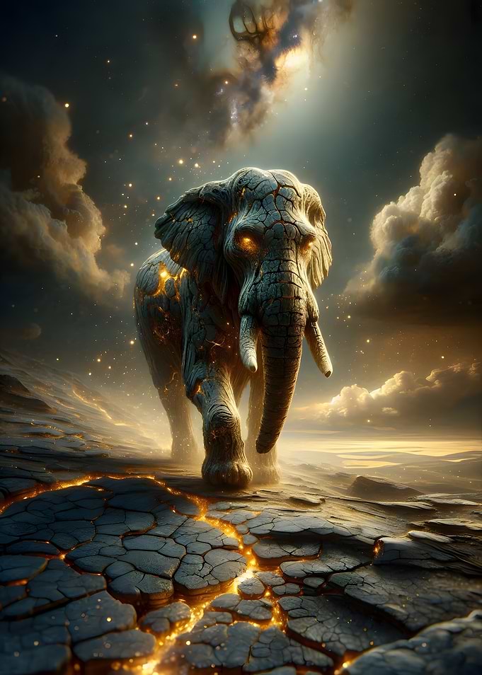 Celestial Elephant on Cracked Earth