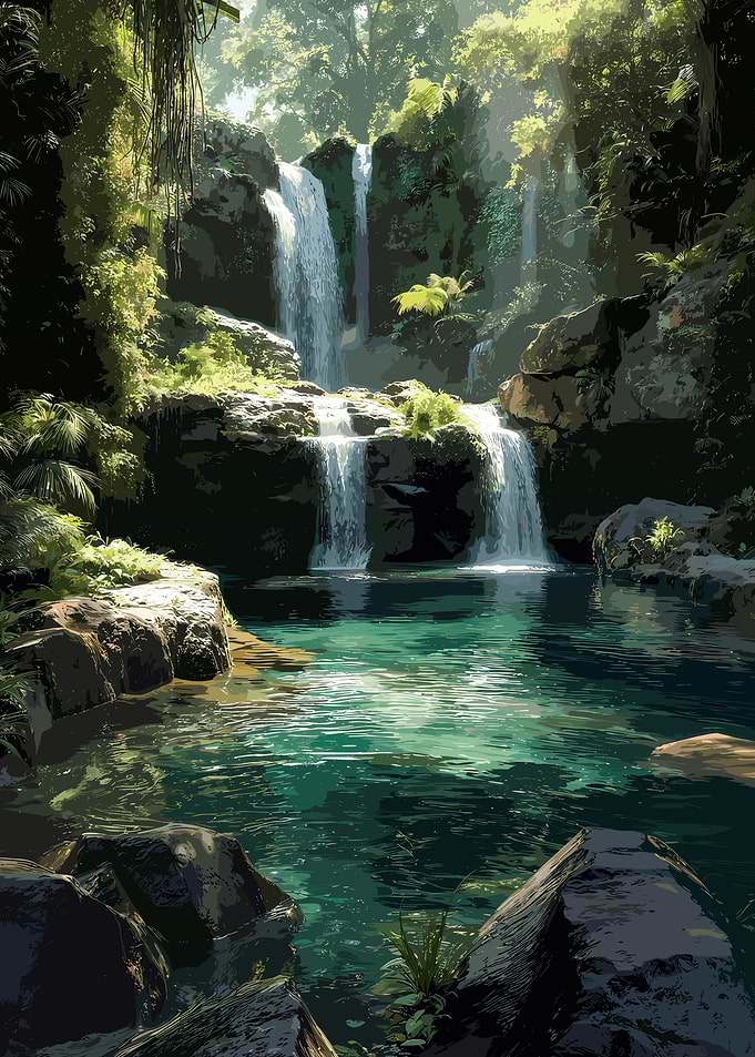 Waterfall in a Tropical Paradise
