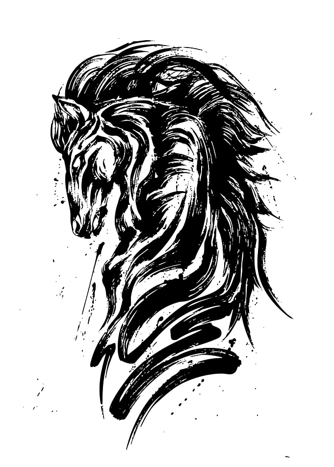 Black and White Horse Ink Drawing