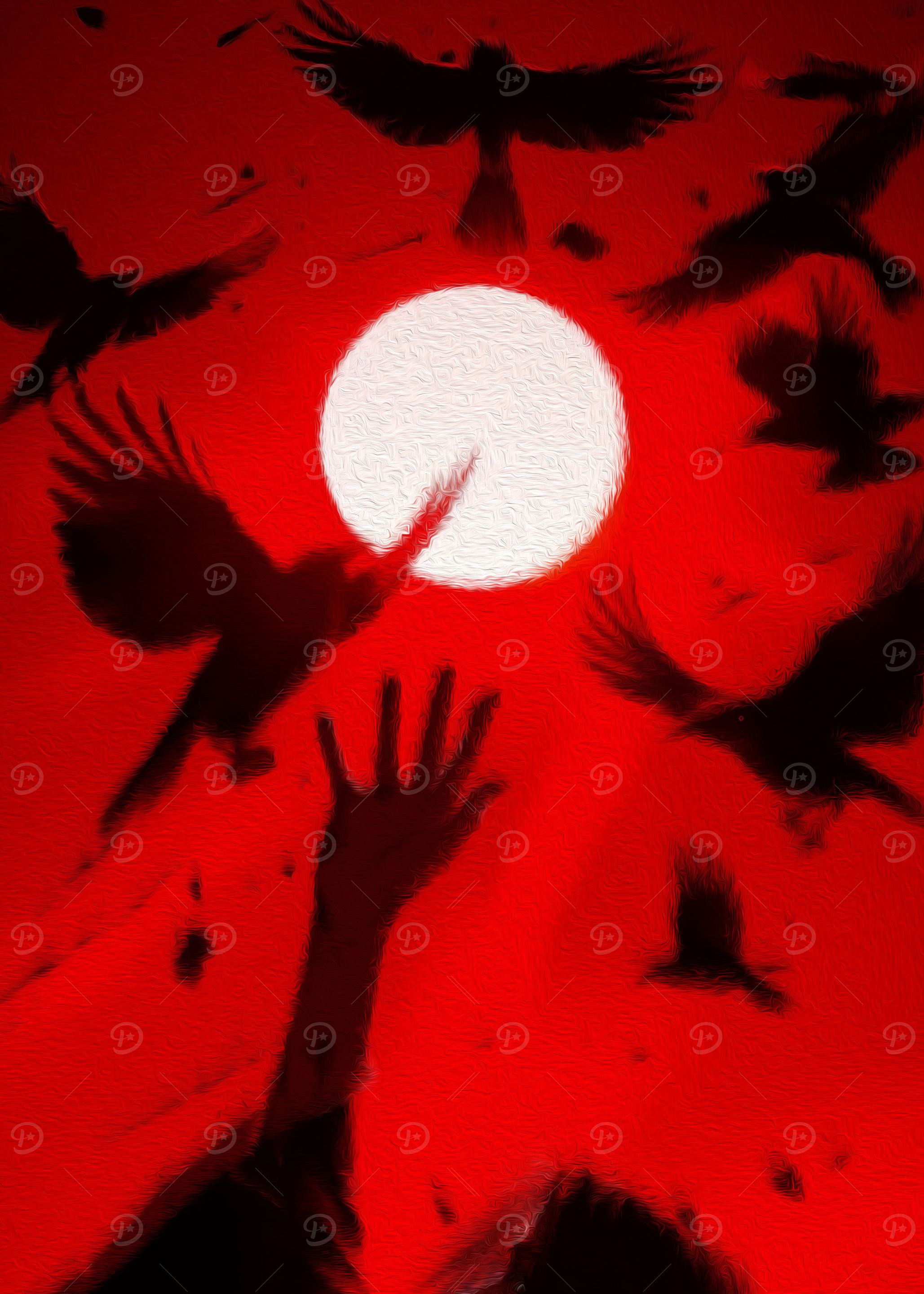 Red Sky, Ravens, and Reaching Hand