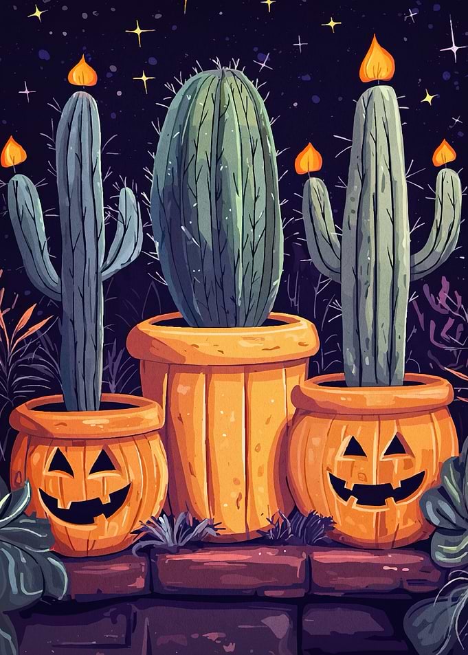 Halloween Cactus Jack-O'-Lanterns