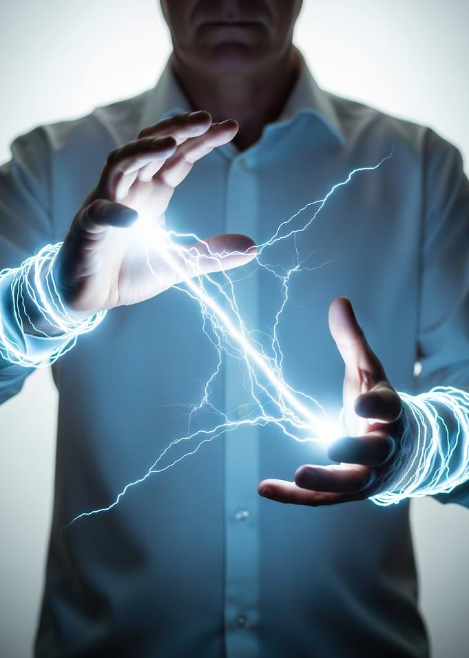 Man Manipulating Electricity with Hands