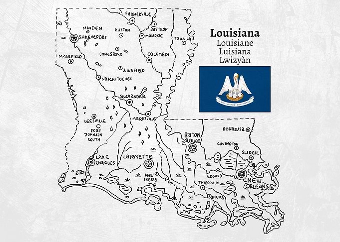 Hand Drawn Map of Louisiana