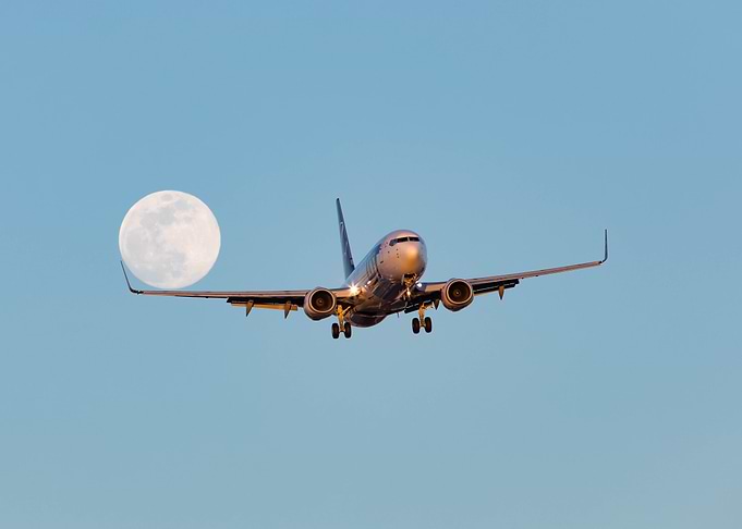 LOT Landing at Night with Moon