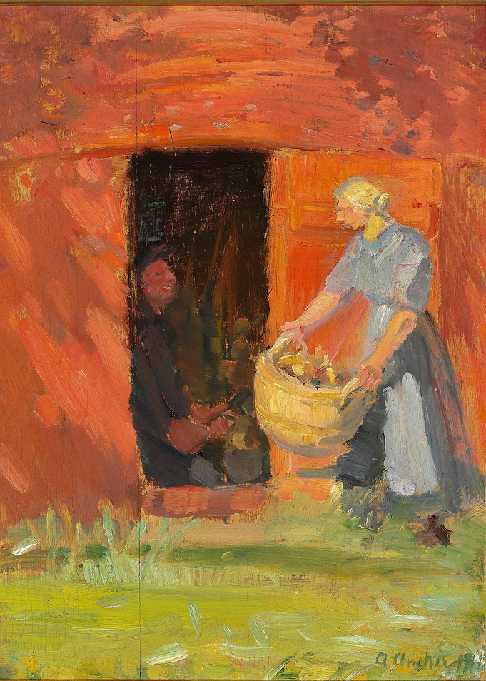 Woman with Basket Painting