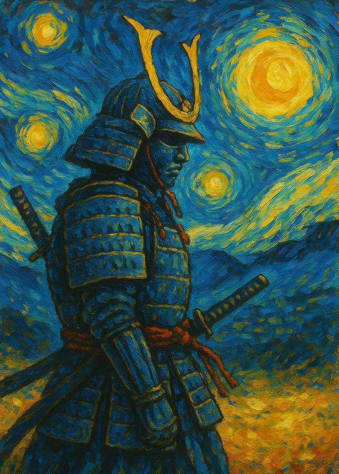 Samurai Starry Night Painting