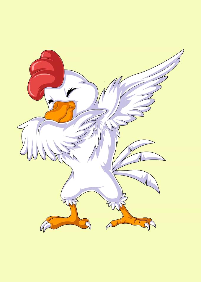 Cartoon Chicken Dabbing on Yellow Background