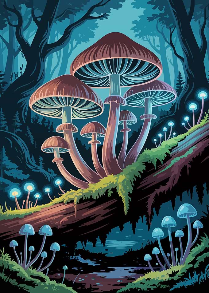 Mystical Mushroom Forest Illustration