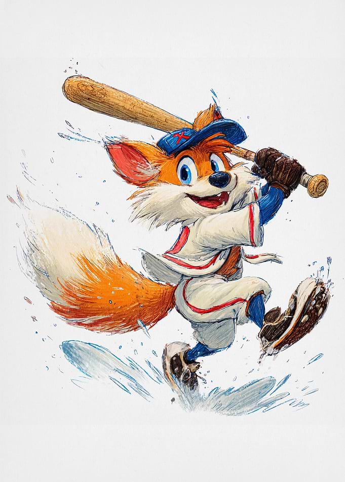 Cartoon Fox Baseball Player Illustration