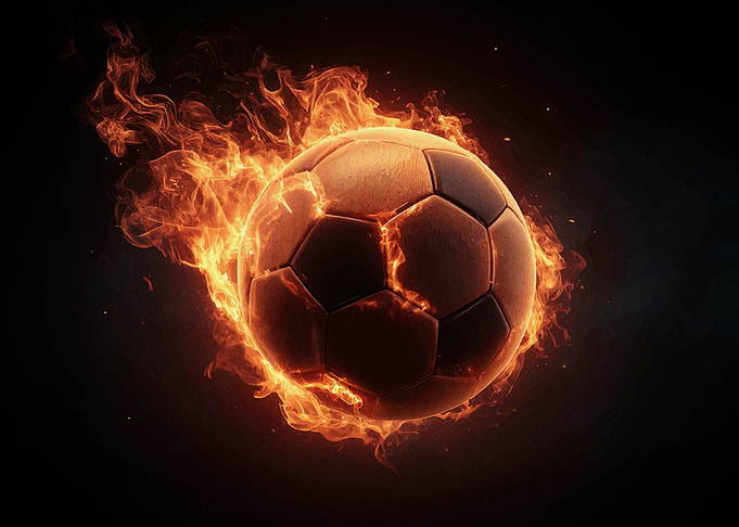 Flaming Soccer Ball on Dark Background