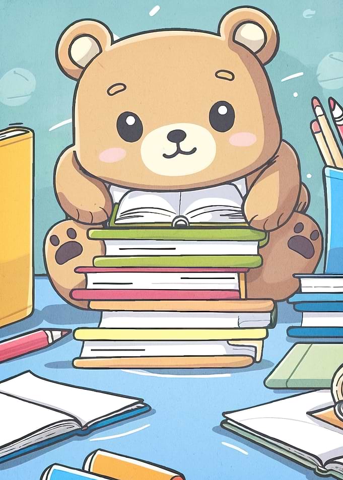 Studious Cartoon Bear Books