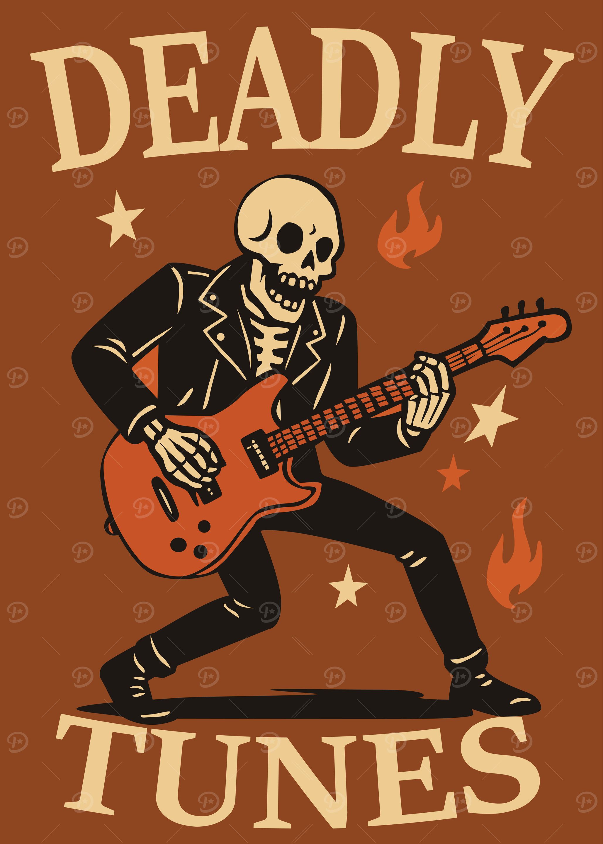 Deadly Tunes Skeleton Guitarist Illustration