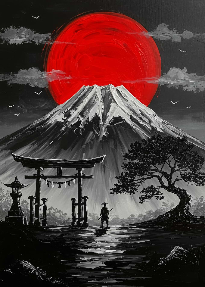 Mount Fuji, Torii Gate, and Samurai