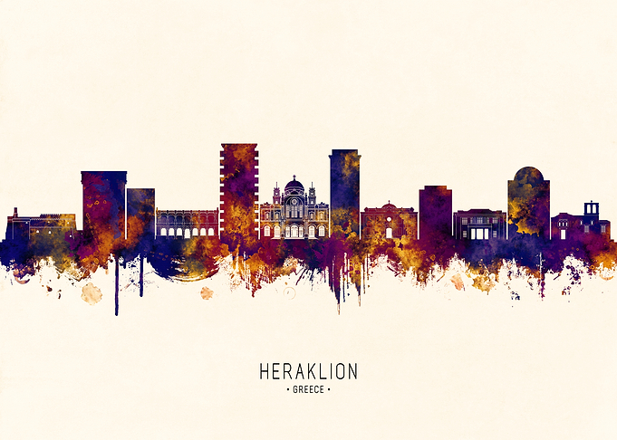 Heraklion, Greece Skyline Watercolor