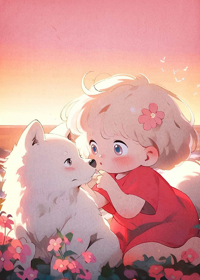 Anime Girl Dog Flower