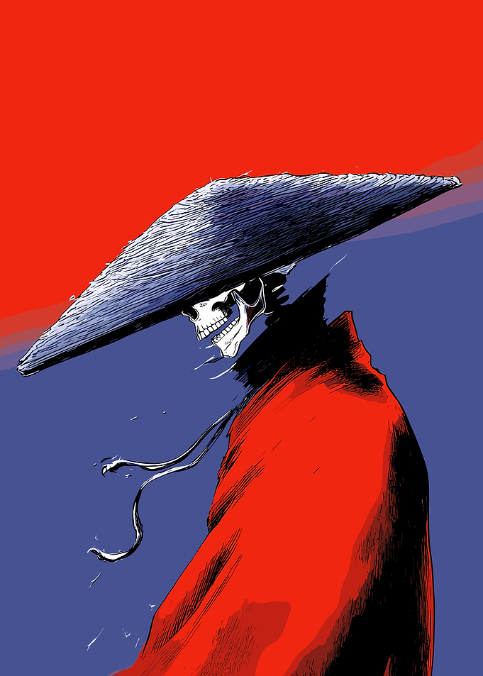 Samurai Skeleton with Straw Hat
