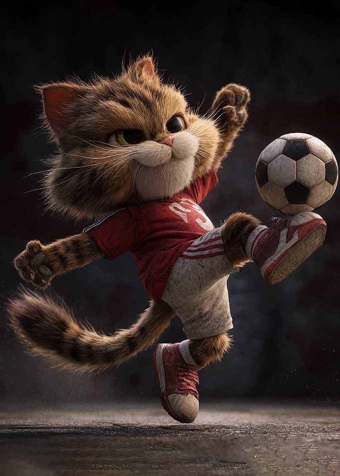 Cartoon Cat Playing Soccer