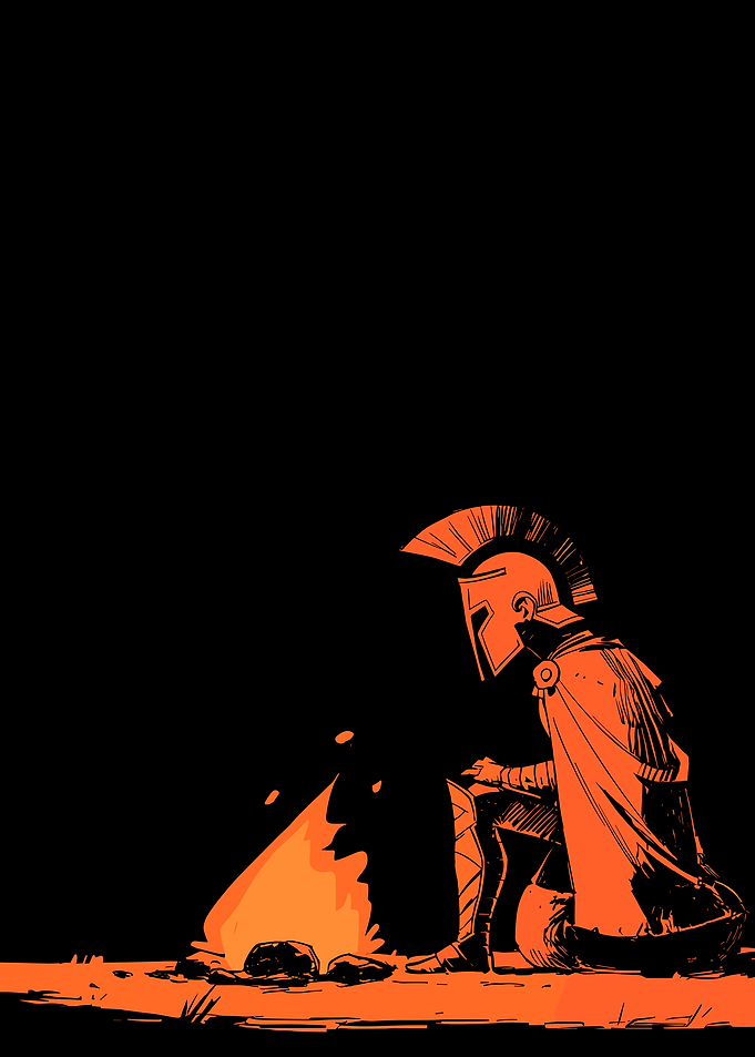 Spartan Warrior by Campfire