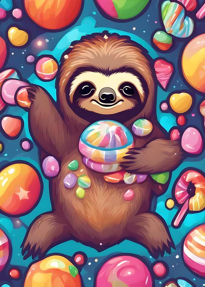 Sloth Surrounded by Candy
