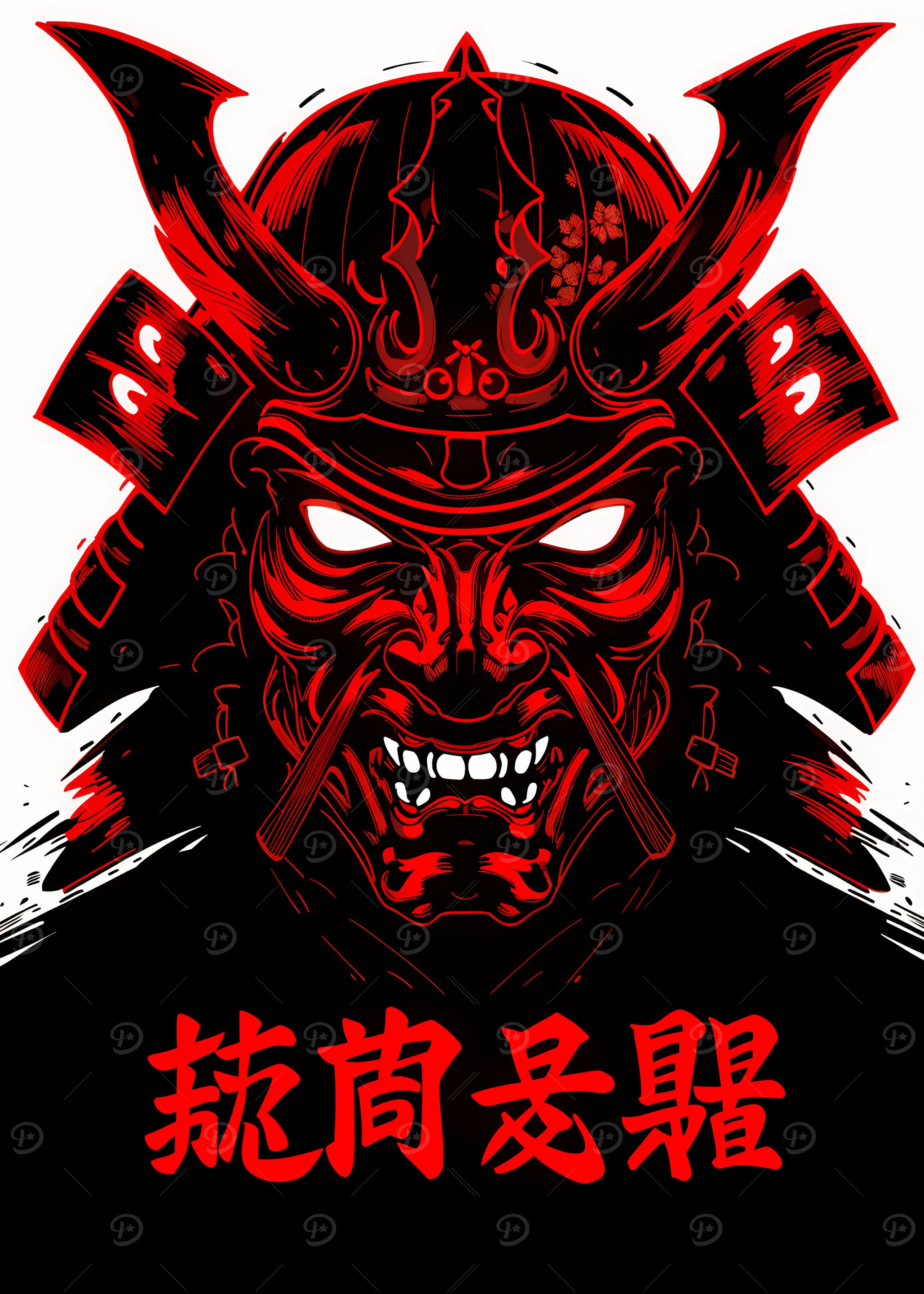 Red and Black Samurai Mask Illustration
