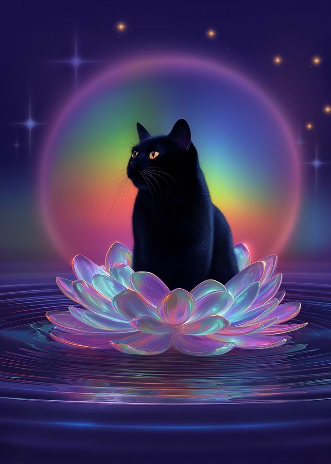 Black cat on lotus flower