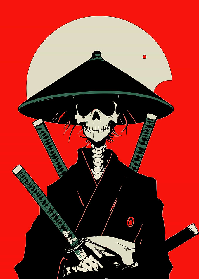 Samurai Skeleton with Swords