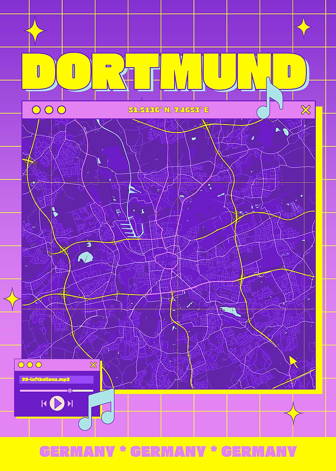Dortmund Map Art - Retro Style