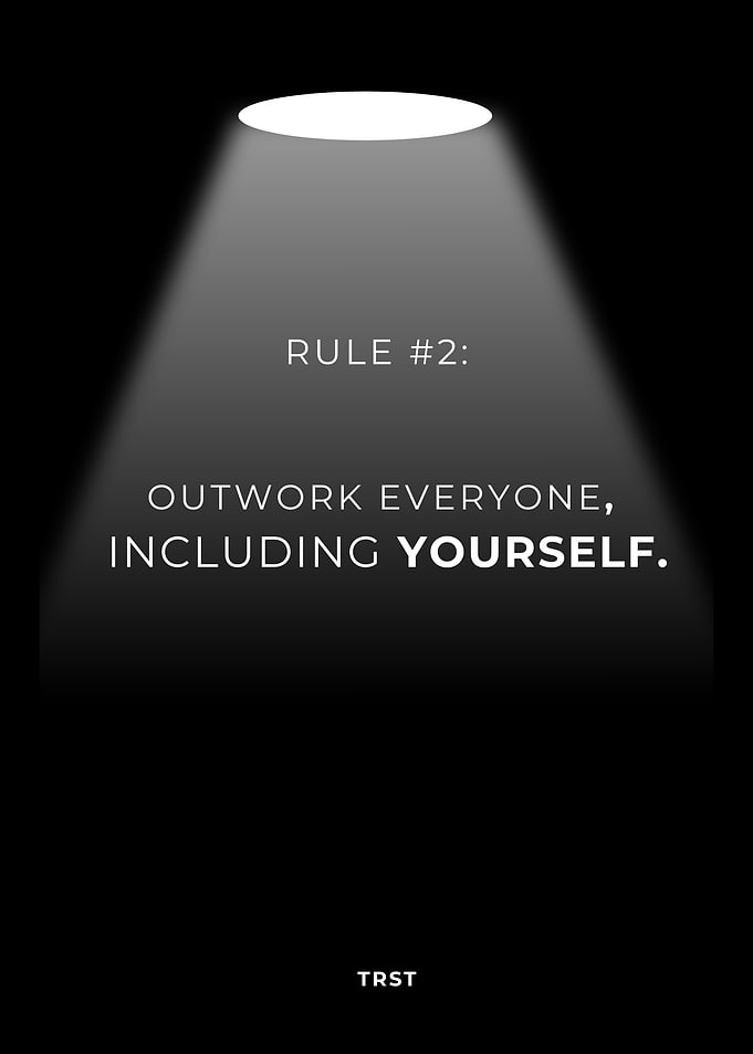 Rule #2: Outwork Everyone, Including Yourself – Minimalist Black Motivational Spotlight Poster