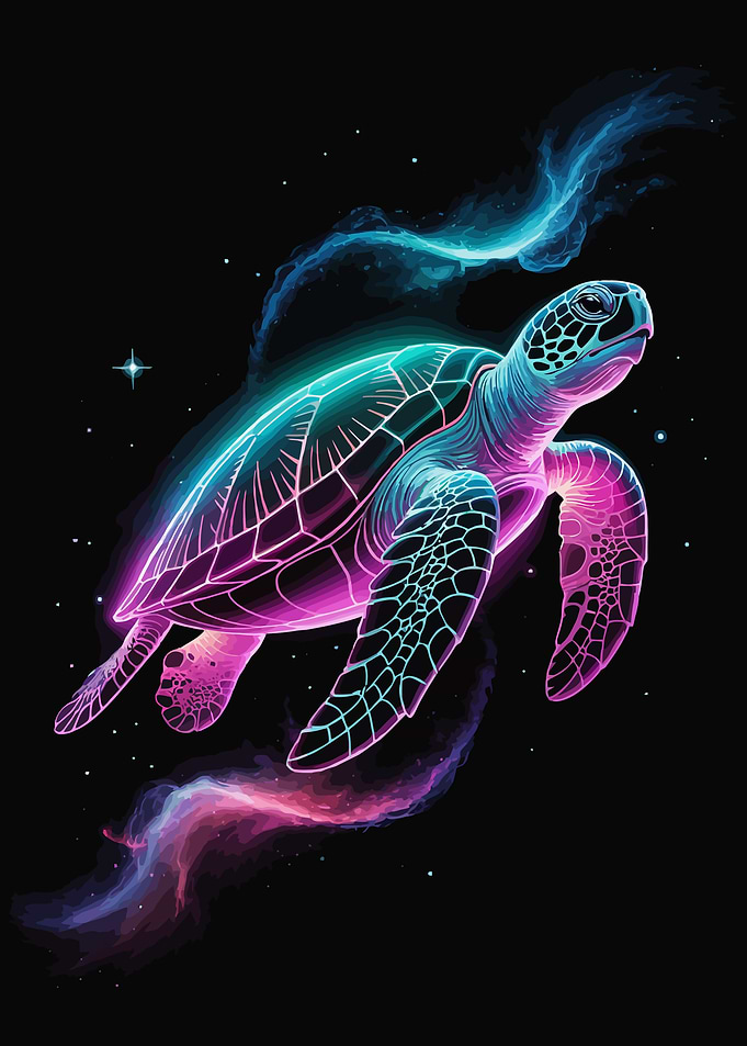 Neon Turtle in Space