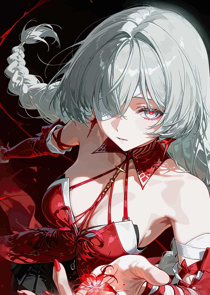 Girl with Red Eyes and Dress