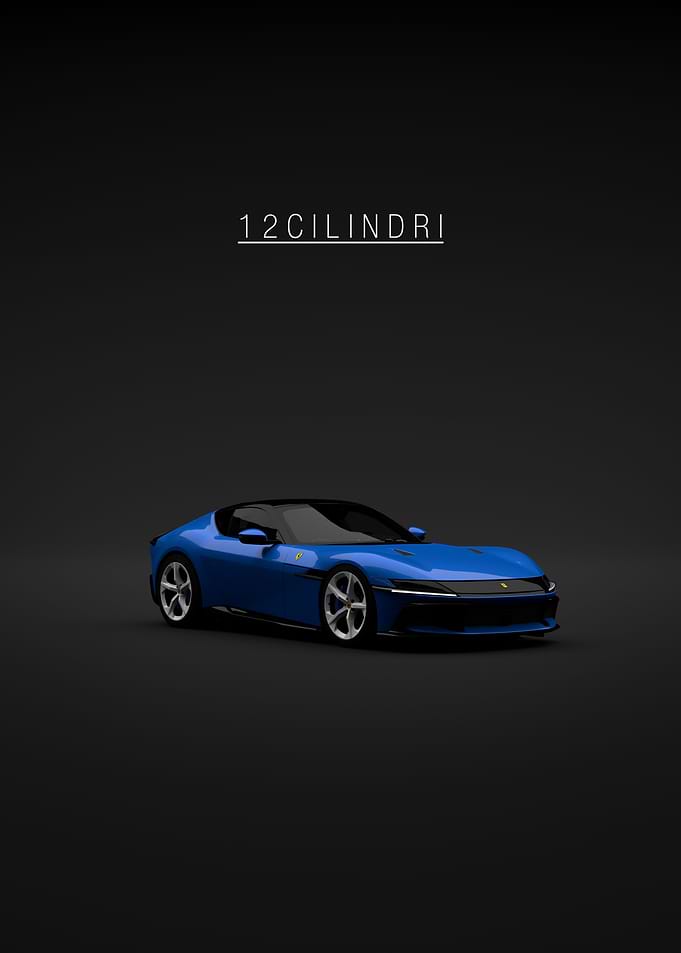 Blue Ferrari 12Cilindri on Black Background
